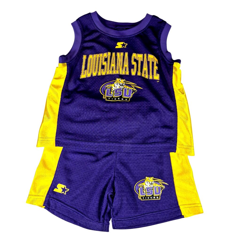 Vintage Team Starter LSU Tigers Toddler Basketball Jersey and Shorts Set 2T